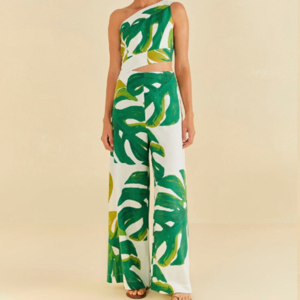 NWT Farm Rio White Monstera One Shoulder Jumpsuit (M)